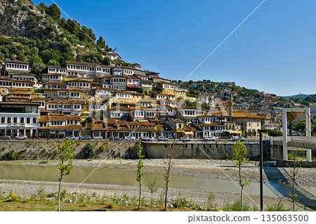 The city of Berat at daytime seen from across the bridge The city of Berat at daytime seen from across the bridge 135063500