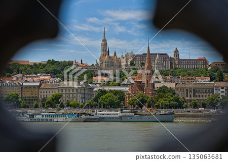 View at the fisherman's bastion from the oposing side View at the fisherman's bastion from the oposing side 135063681