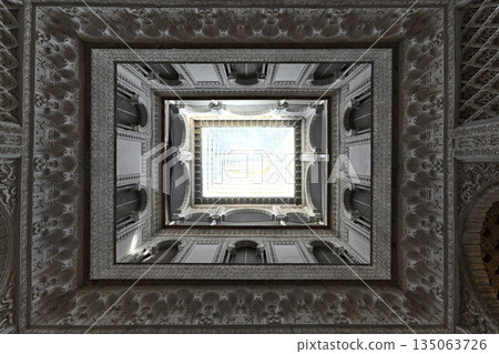Creative shot at the ceiling of the Alkazar of Seville Creative shot at the ceiling of the Alkazar of Seville 135063726