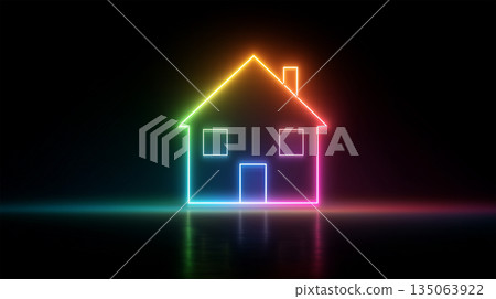 A neon house symbol glowing in the center A neon house symbol glowing in the center 135063922