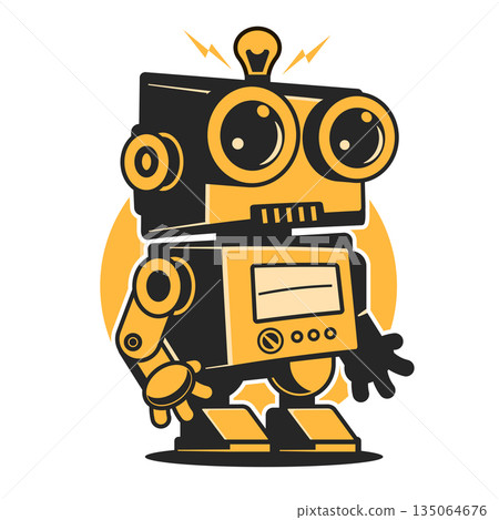 Robot logo template. Robotic logo design. Tech bot logo. illustration Robot logo template. Robotic logo design. Tech bot logo. illustration 135064676