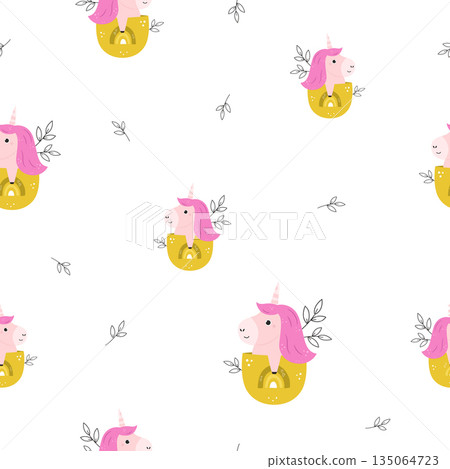Cute Unicorn in Yellow Pocket Seamless Pattern Cartoon Magic Animal Vector Illustration Cute Unicorn in Yellow Pocket Seamless Pattern Cartoon Magic Animal Vector Illustration 135064723