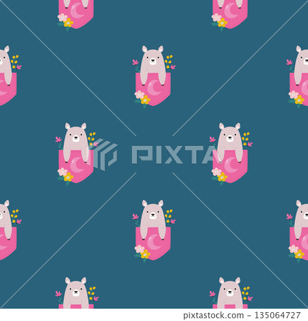 Cute Baby Bear Seamless Pattern Cartoon Forest Animal Vector Illustration Cute Baby Bear Seamless Pattern Cartoon Forest Animal Vector Illustration 135064727