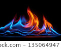 Colorful flames dancing against a dark background in an artistic display of light and movement 135064947