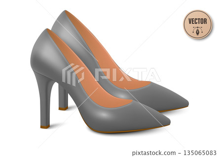 Vector 3d Realistic Gray High Heels Pair. Realistic Women s Shoes with Stiletto Heel for Fashion Poster, Shoe Store Banner, Clothing Catalog, Footwear Branding, Elegant Outfit Design, Online Shop Vector 3d Realistic Gray High Heels Pair. Realistic Women s Shoes with Stiletto Heel for Fashion Poster, Shoe Store Banner, Clothing Catalog, Footwear Branding, Elegant Outfit Design, Online Shop 135065083