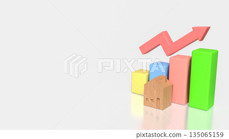 Real Estate Market Growth Concept with House Model Bar Chart and Upward Arrow 3d render. Real Estate Market Growth Concept with House Model Bar Chart and Upward Arrow 3d render. 135065159