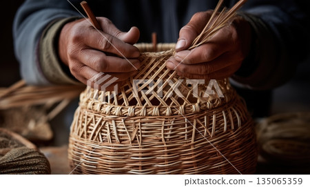 3D 立體圖展現了手工編織藤條的溫暖質感 135065359