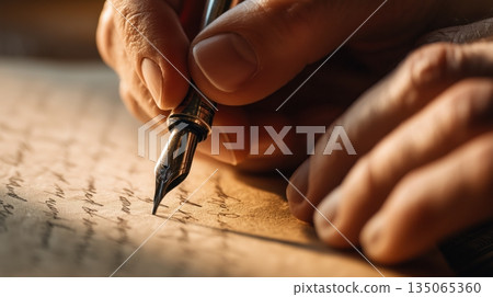 3D 立體效果，展現紙張紋理與鋼筆書寫效果 135065360