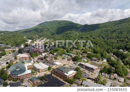 Historic American architecture of Boone, old historical town in North Carolina Blue Ridge Mountains. Beautiful USA townscape 135065633