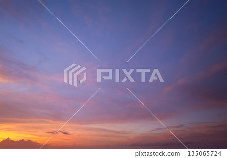 Evening sunset sky with colorful clouds. Panoramic skyscape 135065724