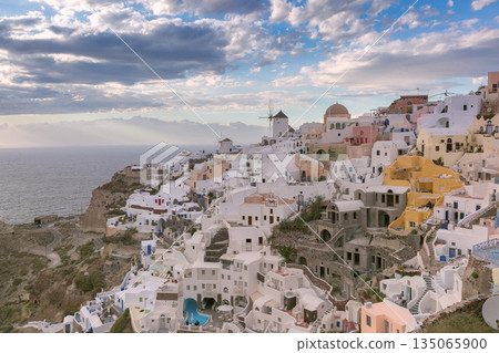 Oia Village Cliffside View in Santorini, Greece Oia Village Cliffside View in Santorini, Greece 135065900