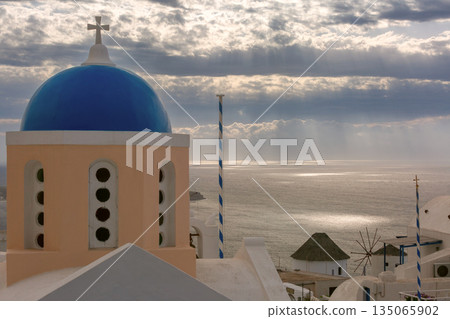 Blue Domed Church in Oia, Santorini, Greece 135065902