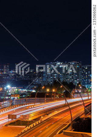 Urban Traffic Light Trails at Night. Sochi City Road. Urban Traffic Light Trails at Night. Sochi City Road. 135066062