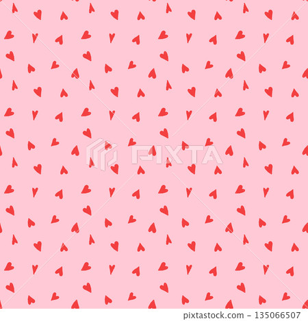 Vector seamless pattern cute hearts in coquette aesthetic red and pink colors, simple painted doodle heart shapes for Valentine's Day, love and wedding designs 135066507