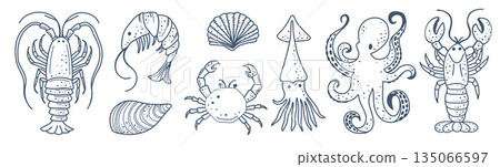 Mediterranean Seafood Icons Collection Mediterranean Seafood Icons Collection 135066597