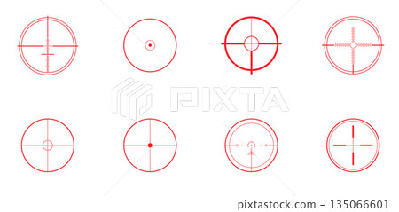 Minimal red crosshair set on white background Minimal red crosshair set on white background 135066601