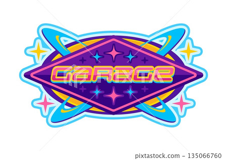 Automobile speed race motorsport Y2K retro icon or symbol. Drag race grand prix retro vector sign, championship icon. Speed racing motorsport Y2K symbol with garage colorful word typography Automobile speed race motorsport Y2K retro icon or symbol. Drag race grand prix retro vector sign, championship icon. Speed racing motorsport Y2K symbol with garage colorful word typography 135066760