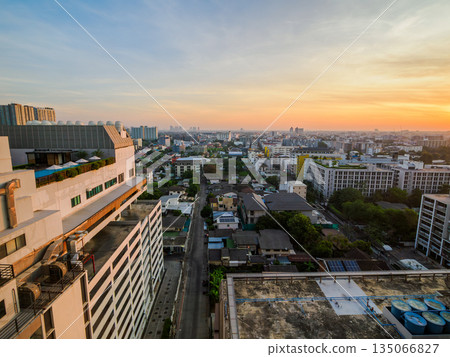 Morning cityscape of Bangkok, Thailand seen from a building, around On Nut 135066827