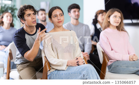 Students sit attentively in the classroom and listen to lectures Students sit attentively in the classroom and listen to lectures 135066857