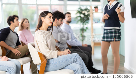 Students sit attentively in the classroom and listen to lectures Students sit attentively in the classroom and listen to lectures 135066866