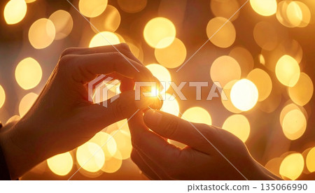 求婚背景，戒指被燈光包裹著 135066990