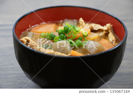 Miso soup with pork and vegetables Miso soup with pork and vegetables 135067184