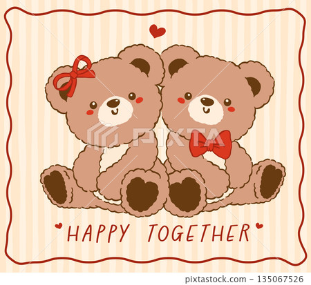 Kawaii Vintage Valentine Teddy Bear Couple Together Nostalgia Cartoon Doodle Hand Drawn Kawaii Vintage Valentine Teddy Bear Couple Together Nostalgia Cartoon Doodle Hand Drawn 135067526