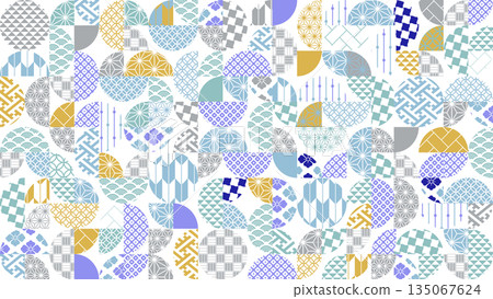 Colorful Japanese pattern background illustration for winter season Colorful Japanese pattern background illustration for winter season 135067624