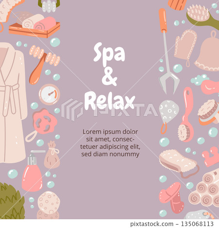 Vertical spa poster layout with plenty of space for your text. A complete professional design for wellness retreats and beauty treatments. Vertical spa poster layout with plenty of space for your text. A complete professional design for wellness retreats and beauty treatments. 135068113