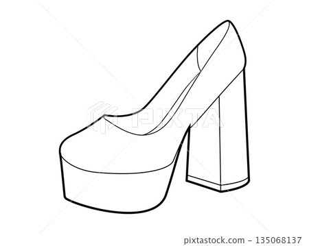 Platform block heel pump women single line pair. Chunky sole dress footwear for business, dinner, trendy city look.  135068137