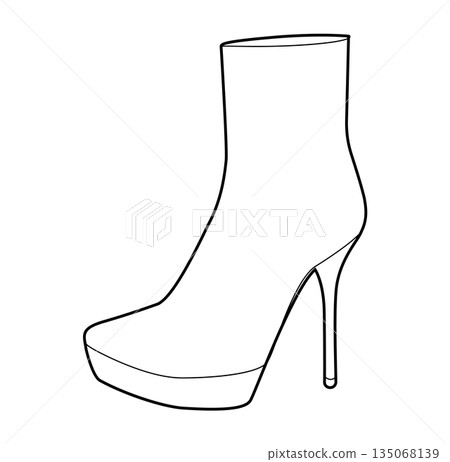 Platform stiletto heel boot women single line pair. Bold platform with pointed heel cold weather, modern aesthetic. 135068139