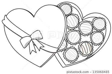 outline cartoon of Heart-shaped chocolate box 135068485