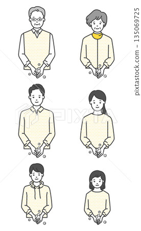 一組人們洗手的矢量插圖 135069725