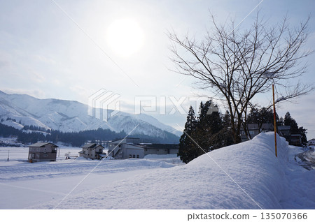新潟縣魚沼市的陽光與雪景 135070366