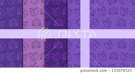 Bible Church Seamless Pattern Christian Purple Bundle.Vector Illustration Bible Church Seamless Pattern Christian Purple Bundle.Vector Illustration 135070520