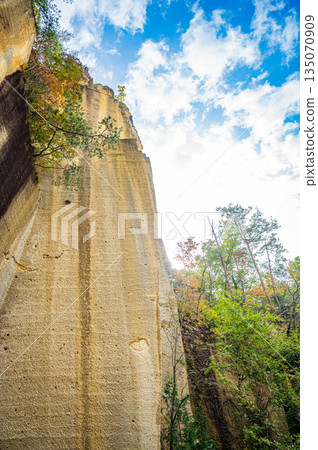 山形縣艦割岩石花園公園（原採石場）擁有壯觀的秋葉和岩石峭壁。 135070909