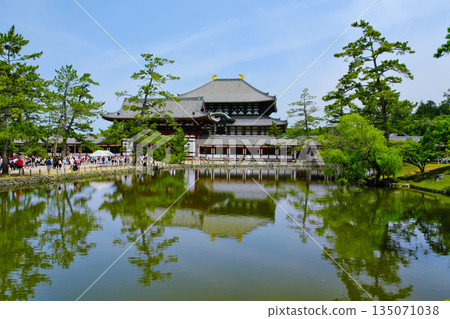 奈良縣東大寺大佛殿和鏡池的清新綠意 135071038