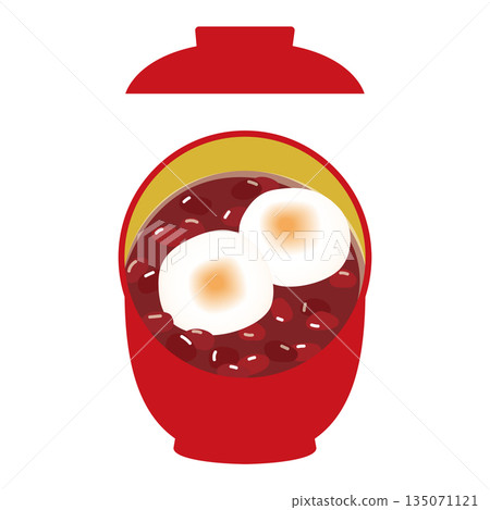 盛在有蓋碗裡的圓形米糕甜湯 135071121