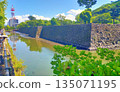Summer sky over the stone walls and moat of Wakayama Castle 135071195