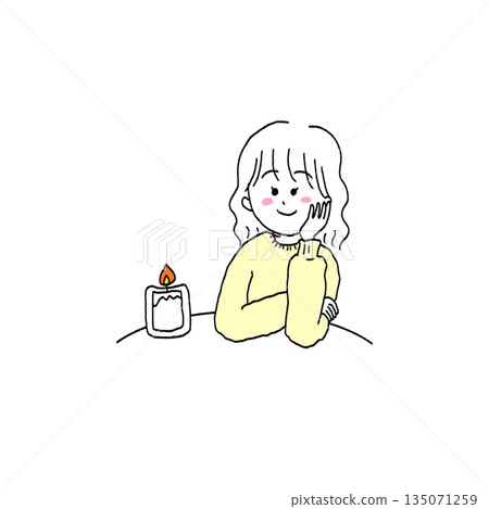 女孩點燃蠟燭的插圖 女孩點燃蠟燭的插圖 135071259