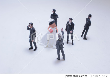 Miniature Wedding Scene With Bride and Suited Guests Miniature Wedding Scene With Bride and Suited Guests 135071367