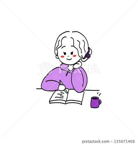 圖解：一個女孩在寫日記 135071408