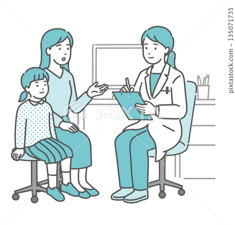 A female doctor and her child, a girl, taking an interview (white coat, pediatrics) 135071735