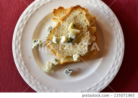 Break time-Blue Cheese on Toast on White Plate. Break time-Blue Cheese on Toast on White Plate. 135071965