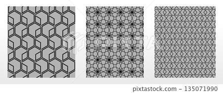 Geometric set of seamless black and gray patterns. Simple vector graphics Geometric set of seamless black and gray patterns. Simple vector graphics 135071990