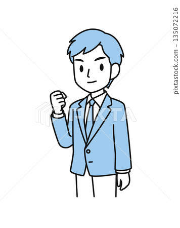 Illustration material of a businessman in a suit making a fist pump Illustration material of a businessman in a suit making a fist pump 135072216