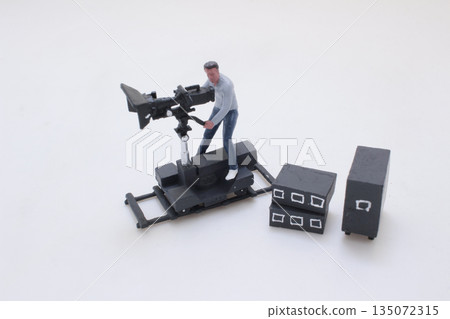 Miniature Film Crew On a Studio Set With Camera, Boom, 135072315