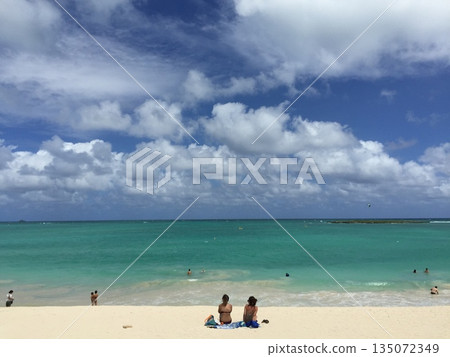 Tropical Hawaiian landscape background with calm sea and sky 135072349