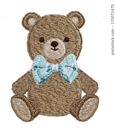 [Ribbon Teddy Bear] Hand-embroidered illustration material 135072478