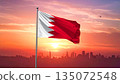 Bahrain Flag Waving at Sunset 135072548